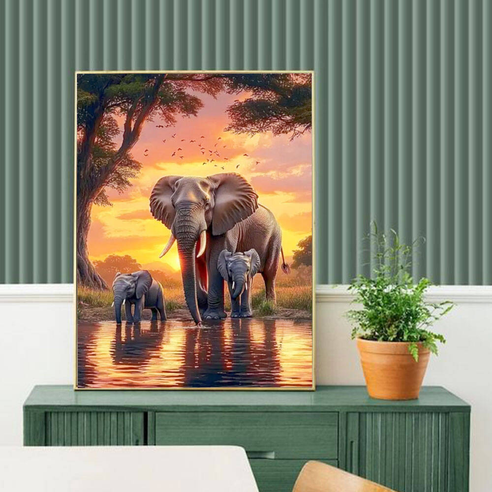 Huacan Elephant Sunset Landsca - Resin Art Wallpaper ulasan dan harga